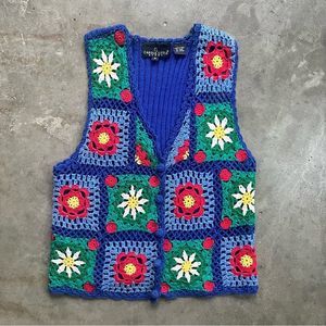 Vintage Carole Little Sport Vintage Multicolor Blend Crocheted Open Knit Vest